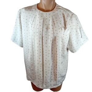 Vintage 80s Tess Paris Milano Secretary Blouse Geometric Dot Pleated Top 10 READ